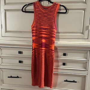 Cotton Candy Vibrant Knit Midi Dress - Orange and Red